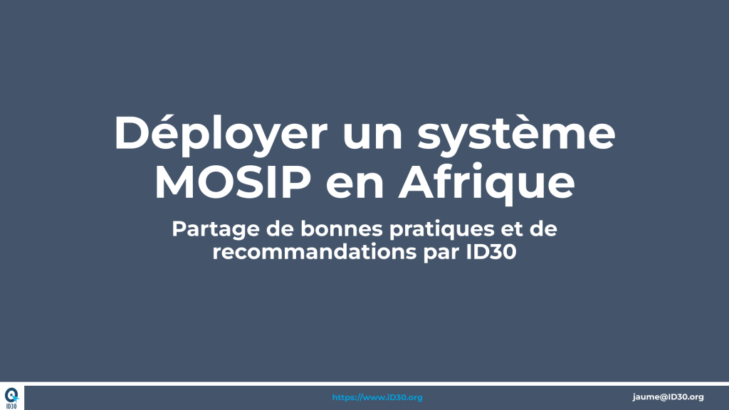 Cover page of the Deploying a MOSIP system in Africa — ID30 recommendations deck